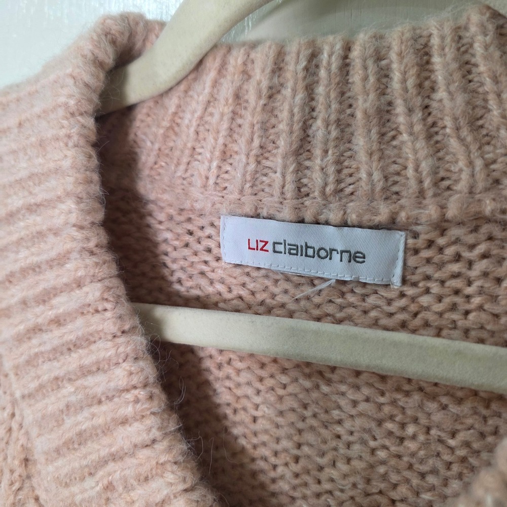 balletcore Liz Claiborne Sweater Women Pink V-Neck Chunky Knit Chevron softgirl - Picture 5 of 8